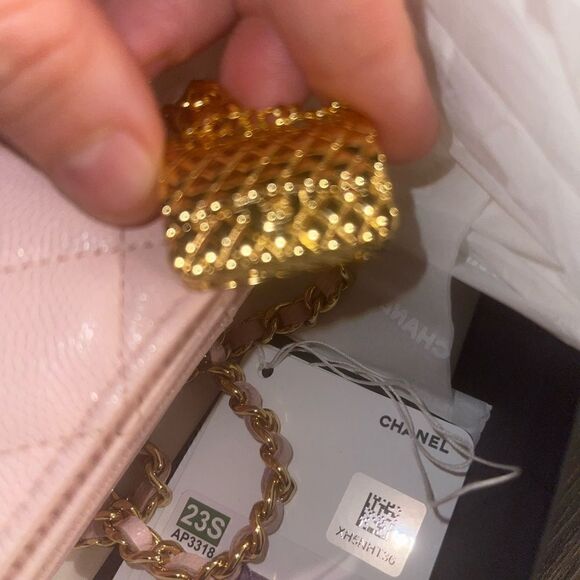 Pink Caviar Leather Wallet on Chain with Charm - Picture 3 of 12